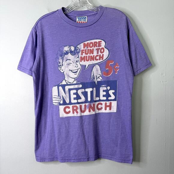 Junk Food Clothing Other - Nestle's Crunch Junk Food Brand Retro Purple Distressed Graphic Tee Unisex Sz S